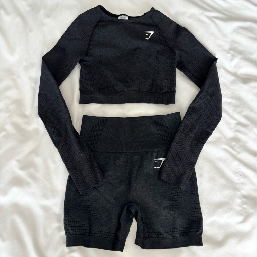 Gymshark Black Seamless Athletic Crop Top & High-Waist Shorts Set